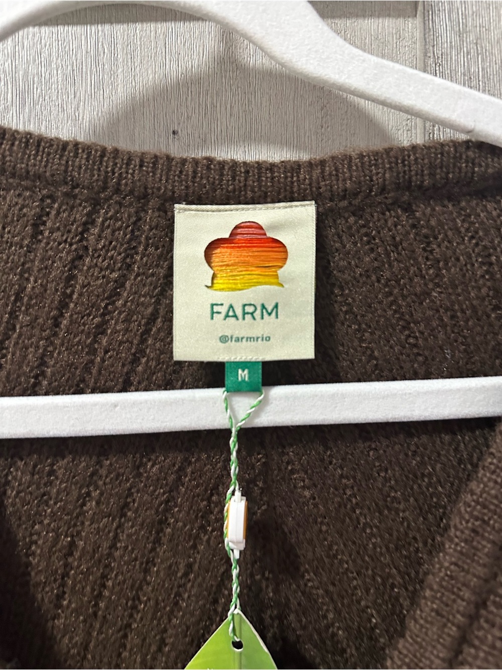 FARM Rio Chocolate Brown Ruffle Cable-Knit Cardigan - Picture 4 of 7